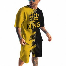 Mannen Set K Koning Brief Print T-shirt Sets Oversized Losse Casual Pak 2 Stuk Korte Mouw Strand Trainingspak Designer man Kleding S0bw #