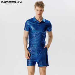 Hommes sets étincelants de streetwear revers à manches courtes shorts de chemise à manches courtes 2pcs à pois