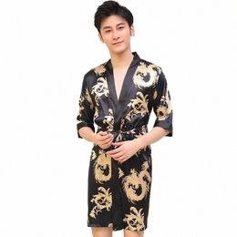 Men Sexy Cardigan Ray Kimo Bathrobe Imprimé Dring Robe Lounge Lounge Sleegroom Sleepwear Nightgown Clothers Home Clothes 96Z0 #