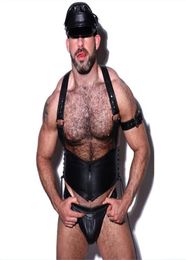 Men Sexy Faux Leather Night Club Costumes Lingerie érotique Set Gay Fetish Underwear Male Sex Game Flirt Clothes T2007163385254