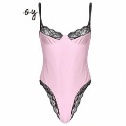 Mannen Sexy Kant Bodyc Bodysuit Sissy Sleevel Lingerie Teddie Catsuit Nachtkleding Spaghetti Wirel Beha Turnpakje Ondergoed h58R #