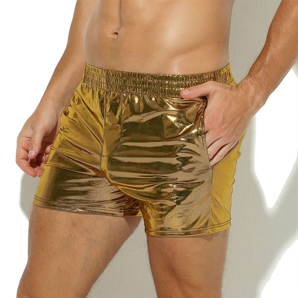 Calzoncillos tipo bóxer de piel sintética para hombre, calzoncillos sexis de charol exótico brillante, bragas convexas en U, traje de pantalones calientes para baile en escenario y Club