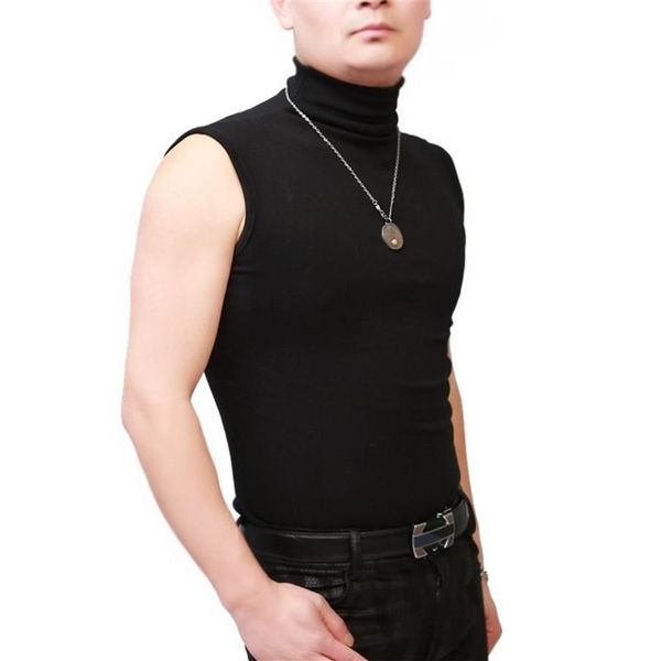 Hommes Sexy col roulé hauts sans manches Corset serré gilet mince bas chemises hommes réservoirs hauts vêtements de scène Costume de boîte de nuit 210408257k