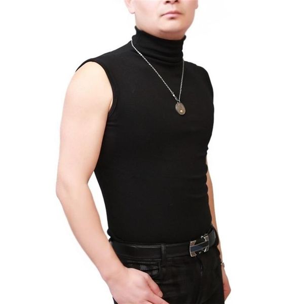 Hommes Sexy col roulé hauts sans manches Corset serré gilet mince bas chemises hommes réservoirs hauts vêtements de scène Costume de boîte de nuit 210408308d