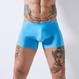 Sous-vêtements Sexy pour hommes, caleçons avec pochette 3d, culottes douces, boxer ultra-fin et respirant, culotte lisse en soie glacée pour hommes
