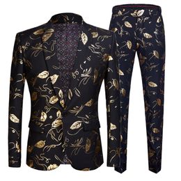 Mannen Sjaal Revers Blazer Designs Plus Size Black Velvet Gold Flowers Sequins Suit Jacket DJ Club Stage Singer Kleding 220409