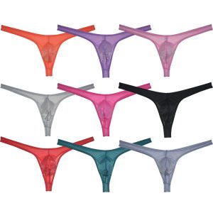 String en fil de verre transparent pour hommes, pochette bombée, Mini Bikini, sous-vêtements, t-back, Tangas transparents, string brillant, extensible, jockstrap