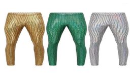 Hommes brillants écailles de poisson imprimé taille moyenne taille élastique leggings maigres collants club fête festival rave danse costume1 men039s3990935