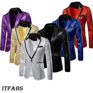 Blazer orné de paillettes dorées brillantes pour hommes, veste de discothèque, costume de fête de mariage, chanteurs de scène, vêtements 256J