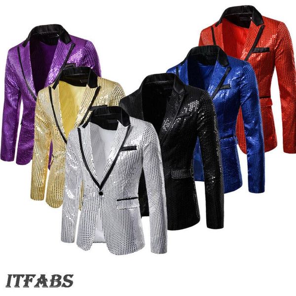 Hommes brillant or paillettes paillettes orné Blazer veste discothèque Blazers costume de fête de mariage scène chanteurs vêtements