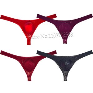 String en soie glacée brillante pour hommes, Micro pochette rehaussant le Bikini, Jockstrap, string Sexy, sous-vêtements en Jersey, Lingerie