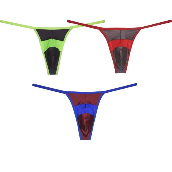 Mannen Glanzende Pathwork Thong G-string Ondergoed Rekbare Spandex Jockstrap Ardennen Pouch Mini Bikini Vlek T-back