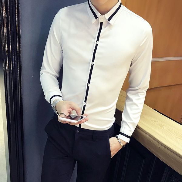 chemise homme 9504/ vent commerçant 2018 automne hiver chemise slim édition Han, chemise noire et blanche, P45