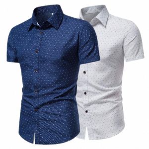 Hommes chemise formelle hommes haut simple boutonnage haut d'été revers chemise d'été chemise à pois Busin ropa hombre camisas Y4ej #