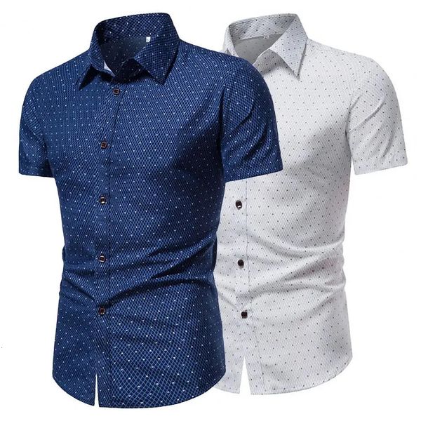 Men Shirt Top Formal Single Breasted Summer Dot Print Business Ropa Hombre Camisas 240329