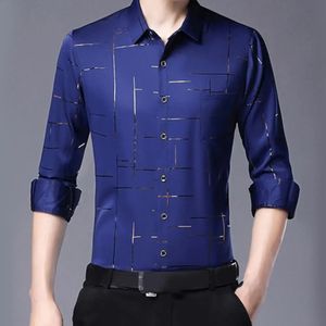 Men Shirt Stripes irrégulières chemises de surface en satin Cold de braquage unique