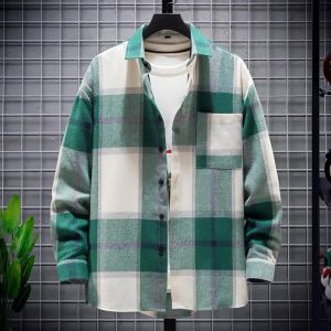 Men Shirt Jacket Herfst Winter Geplaid shirt jas Turndown kraag lange mouw losse fit gezellig modieus shirt streetwear