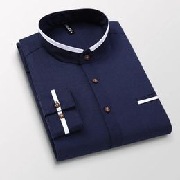 Mannen Shirt Lange Mouw Stand Oxford Zakelijke Jurk Casual Shirts Slim Fit Merk Wieden Wit Blauw Man 5XL DS414 240126