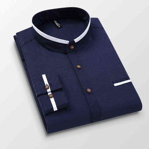 Mannen Shirt Lange Mouwen Stand Oxford Business Dress Casual Shirts Slim Fit Merk Weeding Shirt Wit Blauw Man Shirt 5XL G0105