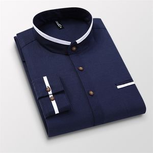 Men Shirt Long Sleeve Stand Oxford Business Dress Casual Shirts Slim Fit Brand Weeding Shirt White Blue Man Shirt 5xl LJ200925