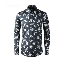 Mannen Shirt Luxe Lange Mouw Bloem Clusters Digitale Printing Casual Mannelijke Shirts Trendy Slanke Partij Camisa Masculina