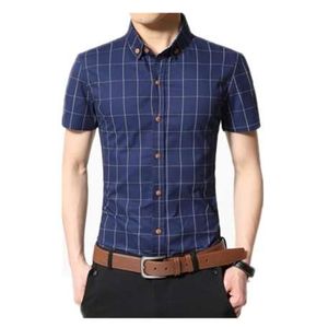 Chemise homme manches courtes homme Slim Fit Chemise habillée à carreaux 2018 été Camisa Social Masculina Chemise Homme