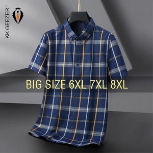 Men Shirt Plaid Dress Short Sleeve Summer Oversize 6xl 7xl 8xl Plus Size Formal Casual Designer Office Hoge kwaliteit 240329