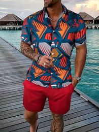 Mannen Shirt Sets 3d Gedrukt Retro Bloemen Korte Mouw Casual Oversized Strand Shorts Zomer Streetwear Hawaiiaanse Pakken Kleding 240321