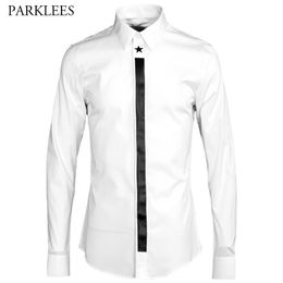 Hommes chemise étoile imprimé chemise hommes décontracté col rabattu Camisa Masculina à manches longues mince hommes robe Shirts2791