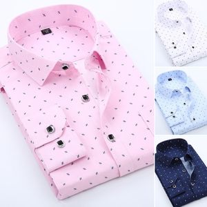 Mannen Shirts Casual Business Lange Mouwen Slim Fit Formele Gedrukt Plaid Shirt Mannen