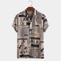 Mannen Shirts Mode Vintage Spaspapier Print S 65% Katoen Casual Vakantie Korte Mouw voor Hawaiiaans Shirt 210809