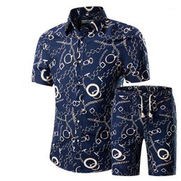 Hommes chemises ensemble Short et haut nouvel été décontracté imprimé chemise hawaïenne Homme court mâle impression robe costume ensembles Plus Size1206Y