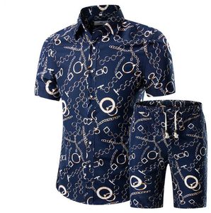 wholesale Camisas de hombre Conjunto de pantalones cortos Nuevo verano Casual Impreso Camisa hawaiana Homme Conjuntos de impresión masculinos cortos Tallas grandes