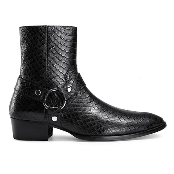 Chaussures pour hommes faits à la main Black Pu Python Python CEINTROPRE MIDE SEEL SIDE ZIPER FASHIR All-Match Robe Botkle XM445 211102