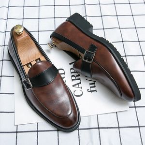 Men schoenen Loafers 88DD2 kleurblokkerende faux suede gepersonaliseerde pu riem buckle mode zakelijke feestdag dagelijkse AD059
