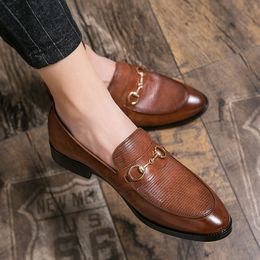 Hommes chaussures mocassins mode PU cuir solide bout rond talons plats classique bureau professionnel confortable sans lacet décontracté DH838