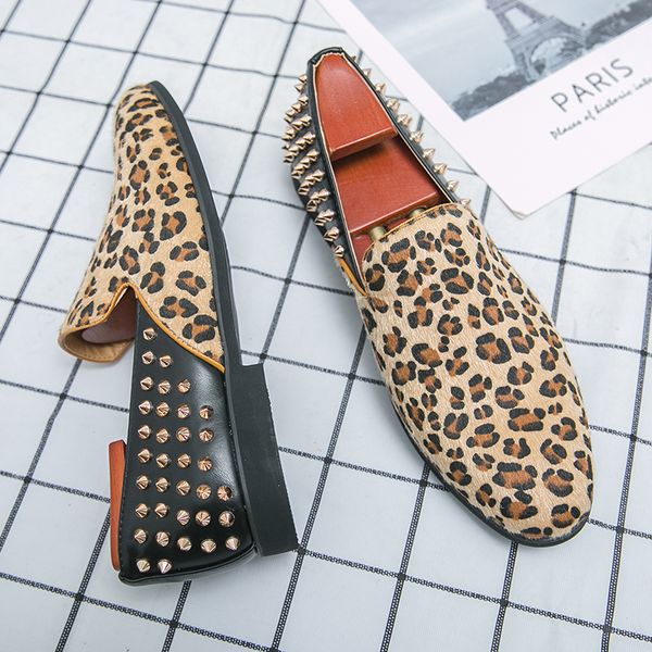 Men de chaussures Locs léopard imprimé faux en daim rivets fashion business décontracté de mariage décontracté quotidien polyvalent Ad b