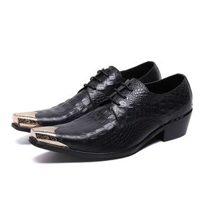 Zapatos de Hombre Zapatos de Vestir de Cuero de Lujo con Punta de Metal Puntiagudo Zapatos de Cuero de Negocios Formales con Cordones para Hombres Fiesta Boda