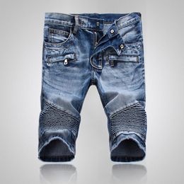 Mannen Short Jeans Business Denim Casual Cool Design Slanke Motorfiets Biker Cotton Jean Rechte Blue Mens Broek
