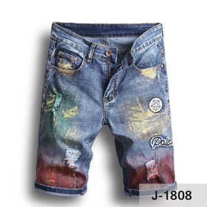 Mannen korte jeans kleur schilderij fietsbroek mager gescheurde gaten heren denim shorts designer jeans