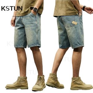 Mannen korte jeans zomer denim shorts retro blauw recht snijden groot formaat oversized heren vintage knie lengte broek 240516