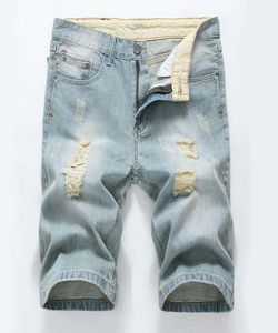 Hommes Jeans courts mis à jour Biker pantalon en détresse taille moyenne maigre déchiré trous Denim Shorts Designer4238512