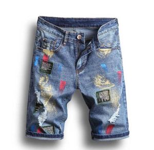 Mannen korte jeans bijgewerkt schilderbikenbroek Skinny gescheurde gaten Men039S denim shorts mannen ontwerper Jean4761000