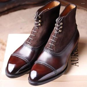 Hommes Bottes d'orteil rond courtes bruns à lacets brun-up bracelet de cheville noir pour botas de hombre 709