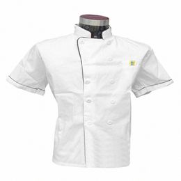 Mannen Korte Mouw Double-Breasted Chef Ober Werkuniform Catering T-shirt Top Voor Keuken Restaurant Voedsel Serive Werk uniform B1Ss #