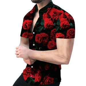 Men Botones de solapa de manga corta Camisa Floral Floral Capel