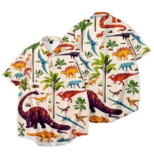 Mannen korte mouw shirt strand shirt mode schattige dinosaurus afdrukken knop streetwear hawaii shirt mannen strand shirts g220511