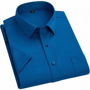 Mannen Korte Mouw Stretch Dr Shirt Zomer Nieuwe Formele Sociale Busin Werk Blauw Wit Zwart Smart Casual Shirt Onderhoudsvriendelijk v7vT #