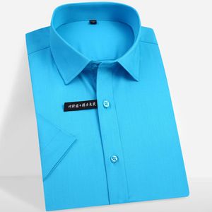 Mannen Korte Mouw Stretch Easy Care Solid Dress Shirts Pocket-Less Design Comfortabele Soft Bamboo Fiber Standard-Fit Formeel Shirt C1222