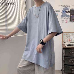 Men Korte mouw T-shirts 4 kleur zomer nieuw ademende o-neck losse mode eenvoudige Koreaanse stijl studenten all-match populaire tops y220426